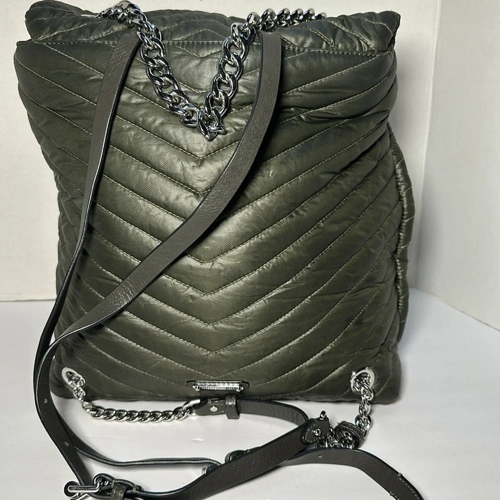 Rebecca Minkoff Edie Quilted Leather Backpack - Seaweed Green - Chain Detail